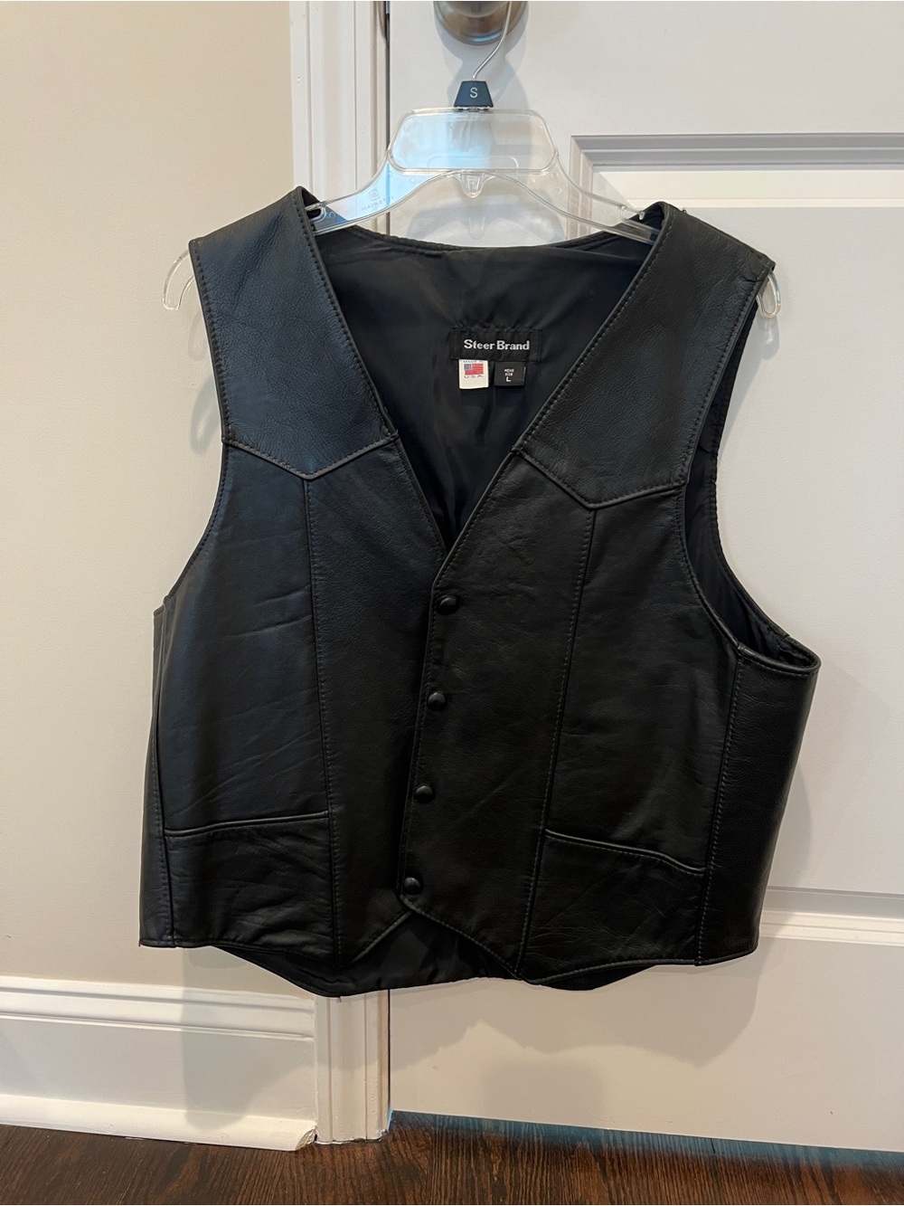 Steer Brand Men’s Black Leather Button Vest